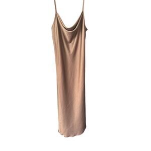 Bebe Mocha Cocoa Cowl Neck Slip Dress – Size Medium Satin Look Minimalist Y2K